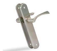 Amig - Lot de 2 poignées argentées de plaque ovale en acier et poignée en zamak avec finition chromée mate pour portes de passage intérieures. 237 x 40 mm. Manivelle de 120 mm. Vis incluses