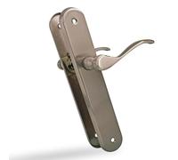 Amig - Lot de 2 poignées de porte | Manivelle fonctionnelle et ergonomique | Plaque ovale en acier et poignée de Zamak | Argent mat | Sans trou | 237 x 40 x 55 mm