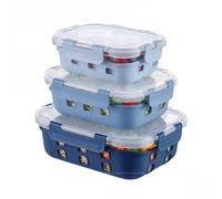 Amig - Lot de 3 Conteneurs Hermétiques en Verre - 370ml, 640ml, 1050ml - Transparent avec Housse Amovible en Silicone - Convient pour Stocker, Transporter et Réchauffer des Aliments - Mod. 800