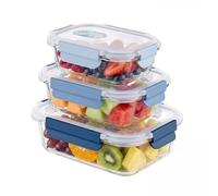 Amig - Lot de 3 Conteneurs Hermétiques en Verre - 370ml, 640ml, 1050ml - Transparent - Couvercle en Polypropylène - Adaptés pour Stocker, Transporter et Chauffer des Aliments - Mod. 700