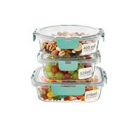Amig - Lot de 3 récipients hermétiques pour aliments - Capacité : 400 ml / 370 ml / 320 ml - Rond, rectangulaire et carré - Pour micro-ondes, four, congélateur et lave-vaisselle - Couleur verte