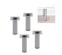 Amig - Lot de 4 Pieds Ronds pour Meuble - 30X150 cm - Acier - pour Tables Basses, Tables de Nuit, Commodes... - Embout Anti-Rayures - Résistants - Argent - Visserie Incluse