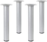 Amig - Lot de 4 Pieds Ronds pour Meuble - 30X250 cm - Acier - pour Tables Basses, Tables de Nuit, Commodes... - Embout Anti-Rayures - Résistants - Argent - Visserie Incluse