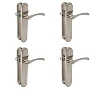 Amig - Lot de 4 poignées de porte avec plaque en acier - Modèle ISHI PB - 240 x 45 mm - Carré de 8 mm - Design élégant et épuré - Sans trou de inition nickel-aluminium brossé