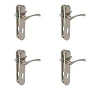 Amig - Lot de 4 poignées de porte avec plaque en acier - Modèle ISHI PB85 - 240 x 45 mm - Carré de 8 mm - Design élégant et épuré - Avec embout en aluminium brossé - Entraxe du trou de clé : 85 mm
