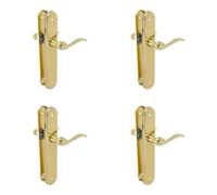 Amig - Lot de 4 poignées de porte | Manivelle fonctionnelle et ergonomique | Plaque ovale en acier et poignée de Zamak | Laiton verni | Sans trou de bouche | 237 x 40 x 55 mm