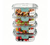 Amig - Lot de 4 récipients carrés hermétiques pour aliments - Capacité : 320 ml - 112 x 112 x 50 mm - Contenants en verre pour micro-ondes, four, congélateur et lave-vaisselle - Couleur verte