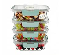 Amig - Lot de 4 récipients rectangulaires hermétiques pour aliments - Capacité : 370 ml - 145 x 104 x 47 mm - Contenants en verre pour micro-ondes, four, congélateur et lave-vaisselle - Couleur verte