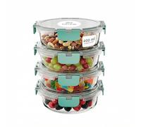 Amig - Lot de 4 récipients ronds hermétiques pour aliments - Capacité : 400 ml - 130 x 130 x 52 mm - Contenants en verre pour micro-ondes, four, congélateur et lave-vaisselle - Couleur verte