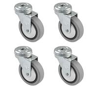 amig - Lot de 4 roues pour meubles mod. 2504, avec trou et roulements, dimensions : 60 mm, charge maximale par roue : 25 kg, en caoutchouc, couleur gris, sans frein
