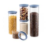 Amig - Lot de 5 Bocaux Hermétiques en Verre - 450ml, 2x1000ml, 1500ml, 2000ml - Récipients de Cuisine pour Aliments Secs - Système Modulaire et Empilable - Organise pâtes, riz, fruits secs - Mod. ORU