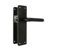 Amig - Lot de deux poignées de porte avec plaque | Poignée de porte pour portes intérieures ou extérieures | Sans trou de serrure | Aluminium | Couleur noire | 139 x Ø19 mm | Dimensions : 222x55x10mm
