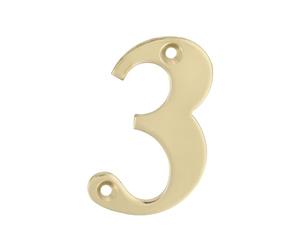 Amig - Numéro 3 Laiton poli pour vissage intérieur et extérieur | 100 mm | Pour portes, murs ou façades de maison | Finition dorée