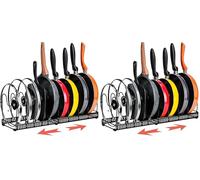 Amig - Organisateur de Poêles Extensible - De 6 à 10 Compartiments - Acier Noir - Rangement de Cuisine pour Couvercles et Poêles - Dimensions : 20 x 24 x 30-57 cm (Lot de 2)