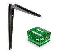 Amig - Pack de Supports pour Étagère Murale - 20 Pièces - Équerres en Acier - 250x200 mm - Couleur Noire - Résistants jusqu’à 35 Kg - Angle pour Étagères - Support pour Tablettes - Installation Facile