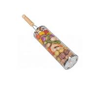 Amig - Panier Rond pour Barbecue - 12 x 30 cm - Poignée en Bois - Grille en Acier Inoxydable - Panier Rotatif pour Barbecues dans le Jardin ou le Camping - Support Stable - Mod. AM28