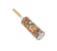 Amig - Panier Rond pour Barbecue - 8 x 20 cm - Poignée en Bois - Grille en Acier Inoxydable - Panier Rotatif pour Barbecues dans Le Jardin ou Le Camping - Support Stable - Mod. AM28