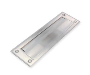 Amig - Passe-Lettres en Acier INOX Argent Mod. 1 - Volet pour Murs ou Portes - Réceptacle à Courrier avec Capot en Acier Inoxydable - 254 x 78 mm - Ouverture: 198 x 48 mm - Couleur Argent