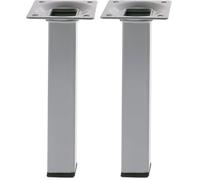 Amig - Pied carré pour Meuble | Mod. 3 | 25 x 25 x 400 mm | avec vis de réglage | Vis à 4 Points | Résiste jusqu'à 15 kg/Pied | Acier argenté (Lot de 2)