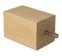 Amig - Pied Carré pour Meuble, Pied en Bois de Hêtre avec Finition Naturelle, Pieds de Remplacement pour Canapés, Lits, Tables, Fixation : Tige Métallique Métrique 8, Dimensions : 50 x 50 x 80 mm