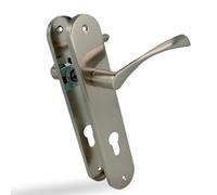 Amig - Poignée de porte en aluminium avec plaque de fixation carrée - 240 x 45 mm - 122 mm - Axe de 8 mm - Trou de serrure de 85 mm - aux portes intérieures et extérieures - Finition nickel brossé