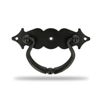 Amig - Poignée Horizontale - Modèle 1003 - En Acier - Quincaillerie Rustique - 100 x 31 mm - Avec Anneau et Plaque Lisse - Finition : Noir