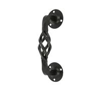 Amig - Poignée pour portes de passage ou d'entrée Modèle 104R | 240 mm | Poignée avec plaque en acier et tirant en Zamak | Finition noire | Inclut une rosace | Style Rustique Forgé à la Main