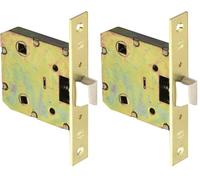 Amig - Poignée unifiée Mod.2100 pour portes en bois de passage à la salle de bains, cuisines ou chambres | Fermeture à encastrer en acier laitonné | Entrée 50 mm | Face en bord carré (Lot de 2)