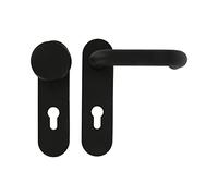 Amig - Poignées de Porte - avec Plaque et Bouton Fixe pour Porte - Poignée Intérieure avec Bouton Extérieur de Sécurité - Plaque 172 x 46 mm - Carré 9 mm - Acier avec Polypropylène Noir