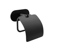 Amig - Porte-Papier Toilette adhésif avec Couvercle Mod. EA-4 | Support de Rouleau WC sans vis | 140 x 125 mm | Acier Inoxydable | Noir Mat