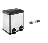 Amig - Poubelle de cuisine double recyclage avec pédales, acier inoxydable anti-empreintes digitales & Lot de 50 sacs poubelle en PEBD 1A Gris 15 l