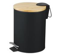 Amig - Poubelle de salle de bain à pédale 3 litres Mod. Naturline - Couleur noire et bambou - Ouverture hygiénique sans contact - Ø16,8 x 23 cm - Acier inoxydable laqué