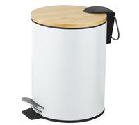 Amig - Poubelle de salle de bain à pédale 5 litres Mod. Naturline - Couleur blanche et bambou - Ouverture hygiénique sans contact - Ø20 x 26 cm - Acier inoxydable laqué