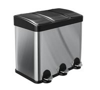 Amig - Poubelle Triple avec Pédales 45 litres - 3 Compartiments Amovibles de 15 litres - Poubelle de Recyclage pour la Cuisine - Acier inoxydable - 60 x 37 x 49 cm - Argent