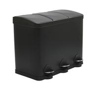 Amig - Poubelle Triple avec Pédales 45 litres - 3 Compartiments Amovibles de 15 litres - Poubelle de Recyclage pour la Cuisine - Acier - 60 x 37 x 49 cm - Noir Mat