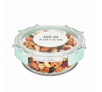 Amig - Récipient rond hermétique pour aliments - Capacité : 400 ml - 130 x 130 x 52 mm - Contenant en verre pour micro-ondes, four, congélateur et lave-vaisselle - Couleur verte