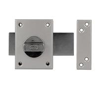 Amig - Serrure à chevauchement avec levier de verrouillage et manchette intérieure pour portes en bois Mod. 85 | 85 x 65 mm | Loquet avec cylindre rond pour la sécurité | Acier émaillé argenté