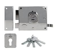 Amig - Serrure à chevauchement gauche avec levier de verrouillage, languette et poignée pour portes en bois Mod. 73 | 100 x 85 mm | Loquet avec cylindre Europrofile | Acier argenté