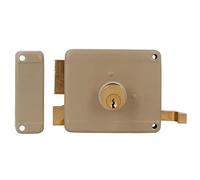Amig - Serrure à chevauchement gauche avec levier de verrouillage, languette et poignée pour portes en bois Mod. 78 | 100 x 85 mm | Loquet avec cylindre à vis rond | Acier beige