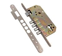 Amig - Serrure à embosser avec boulons pour portes en bois Mod. 101 | 50/85 mm | avec cylindre et bouclier de sécurité | Levier réversible | Acier chromé mat