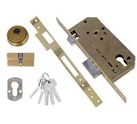 Amig - Serrure à encastrer Mod.200 avec cylindre de sécurité et bouclier + 5 clés | Pour portes en bois d'entrée, avec poignée réversible | Pour poignées de 8 mm | Acier laitonné