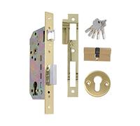 Amig - Serrure à encastrer Mod.340 avec Cylindre de sécurité et Serrure + 5 clés | pour Portes en Bois d'entrée | Poignée réversible | pour poignées de 8 mm | Acier laitonné