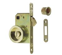 Amig - Serrure à encastrer Mod.611 avec béquille et poignée de déverrouillage pour portes coulissantes en bois d'épaisseur 35-40 mm | Entrée : 50 mm | En acier avec finition laiton
