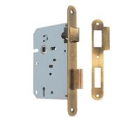 Amig - Serrure à mortaise | Entrée 60/68 mm | Serrure pour portes en bois | Avec Gorja Key sur Square Edge | Clé vierge | Cuir en laiton