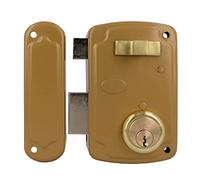 Amig - Serrure de rechange gauche avec levier de fermeture, languette et poignée pour portes en bois Mod. 75U 76 x 120 mm Cylindre rond de sécurité acier doré
