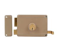 Amig - Serrure de suspension gauche avec levier de fermeture, languette et poignée pour portes en bois Mod. 78 | 120 x 85 mm | Loquet avec cylindre rond en serrete | Acier beige