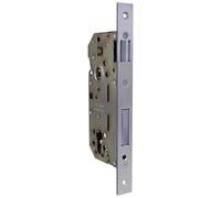 Amig - Serrure Encastrée pour Portes en Bois | Avec Gâche de Fermeture | Face et Support à Angle Carré | Entrée de 50 mm | Pêne réversible | Acier Inoxydable | Argent Mat | 240 mm