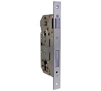 Amig - Serrure Encastrée pour Portes en Bois | Avec Gâche de Fermeture | Face et Support à Angle Carré | Entrée de 50 mm | Pêne réversible | Acier | Argent Mat | 240 mm