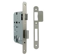 Amig - Serrure Encastrée pour Portes en Bois - Avec Gâche de Fermeture - Face et Support à Angle Rond - Entrée de 50 mm - Pêne réversible - Acier - Argent Mat - 230 mm