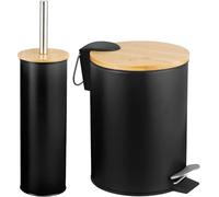 Amig - Set Poubelle et Porte-Brosse WC Naturline - Ø168 x 230 mm - Acier et Bambou - Couleur Noire - Ensemble de Salle de Bain Pratique et Tendance - Parfait pour Une Décoration Sophistiquée
